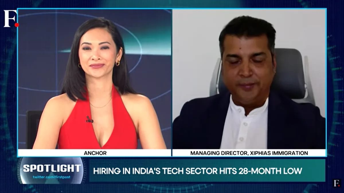Varun Singh, Managing Director of XIPHIAS Immigration, speaking on Firstpost Spotlight about H-1B workers and tech hiring slowdown