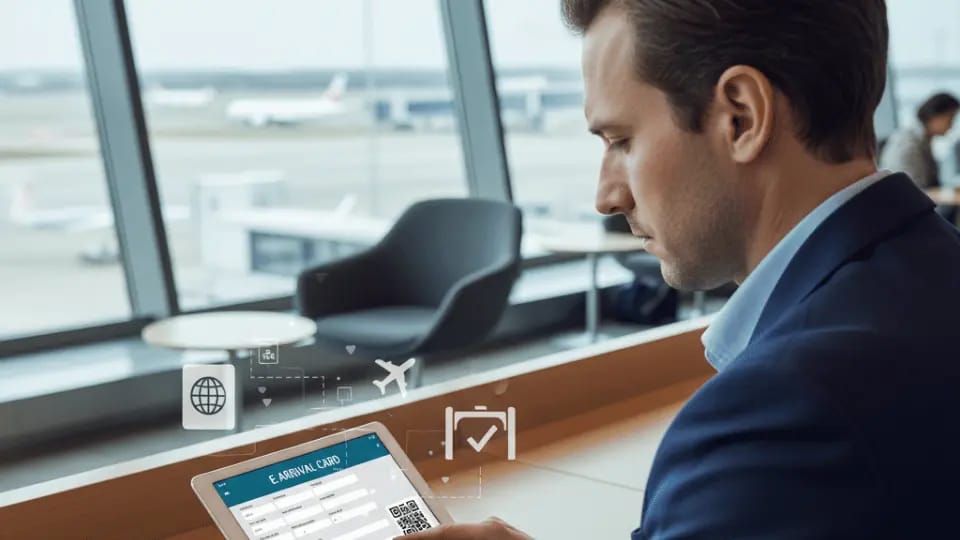 Traveler filling e-arrival card online before entering India