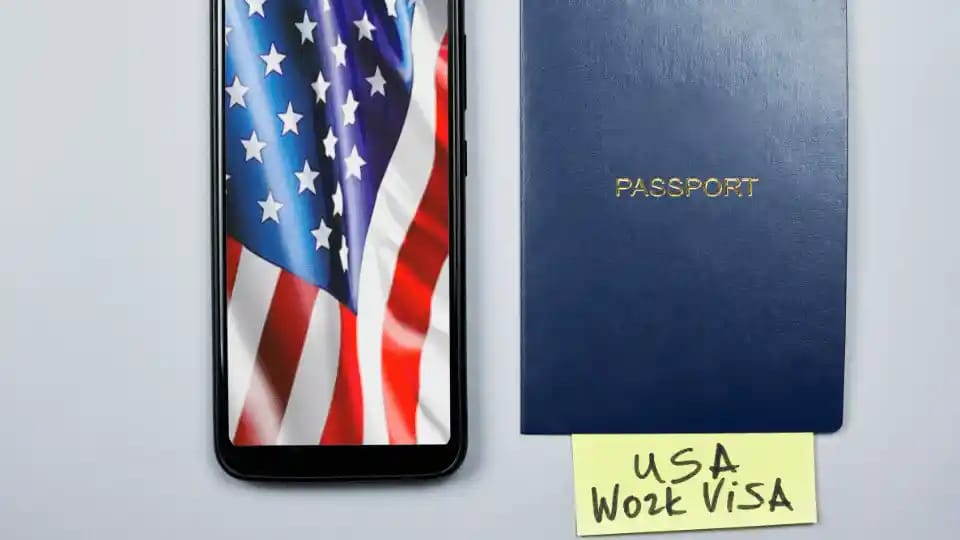 Corporate business meeting with US and India flags